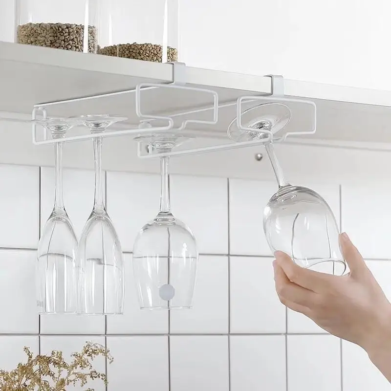 No Drilling Metal Wine Glass Holder - Stemware Rack For Under Cabinet Storage Kitchen Organization Kitchen/Bar Storage Supplies