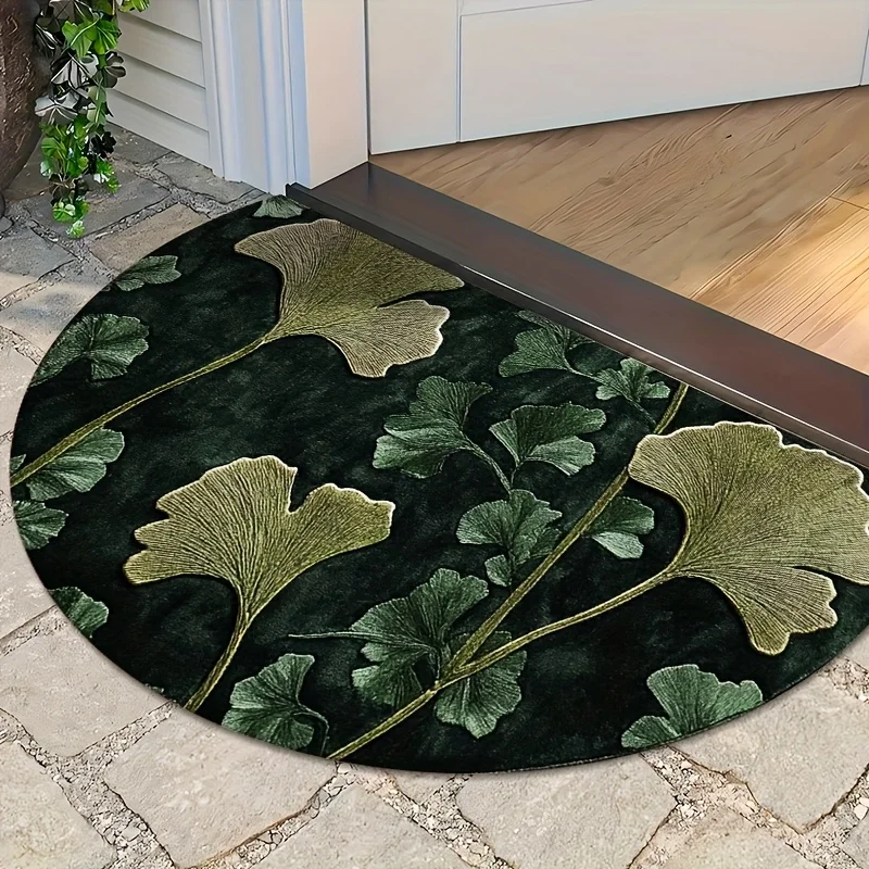 Green Ginkgo Leaf Doormat Botanical Pattern Non Slip Entry Rug For Entryway Hallway And Nature Inspired Decor
