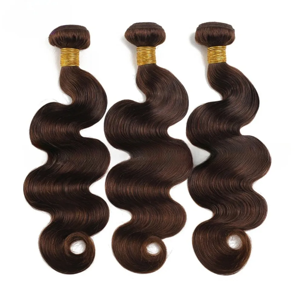 Extensiones de cabello humano ondulado, mechones con cierre marrón #4, cabello humano virgen brasileño 100% sin procesar, doble trama, tejido de extensión de cabeza completa