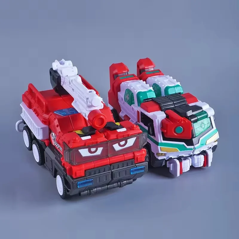 在庫変換おもちゃ金属カードボット消防車ヘビーアイアントレーラー貨物トラック変換ロボット車フィギュア少年ギフト