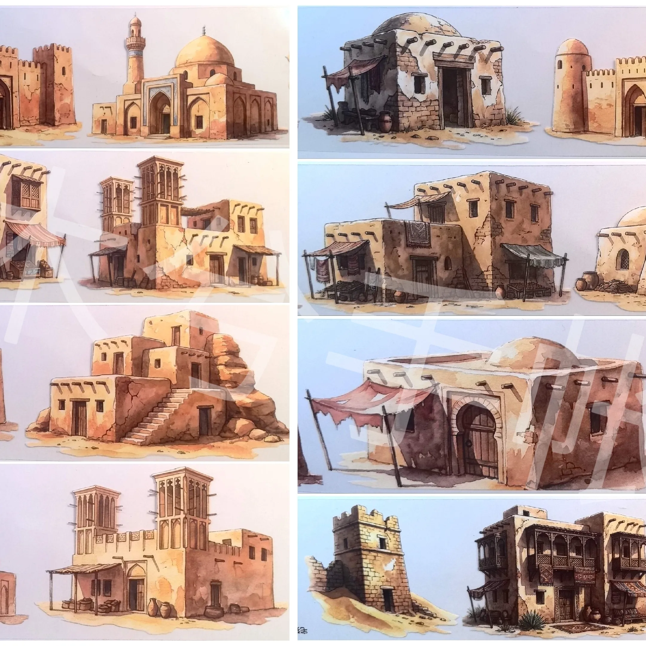 5.10 Zhaimaoju Vintage Desert House Yurt Landscape Washi PET Tape Decorative Stickers for Journaling Scrapbook Collage