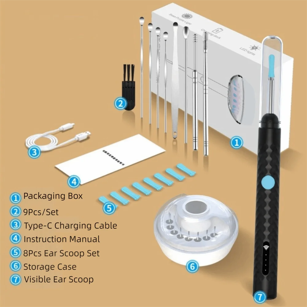 

USB Charging Visual Ear Sticks Ultra Thin 4.2mm Camera 1080P Visual Wireless Otoscope Waterproof 6 LED Lights Visual Endoscope