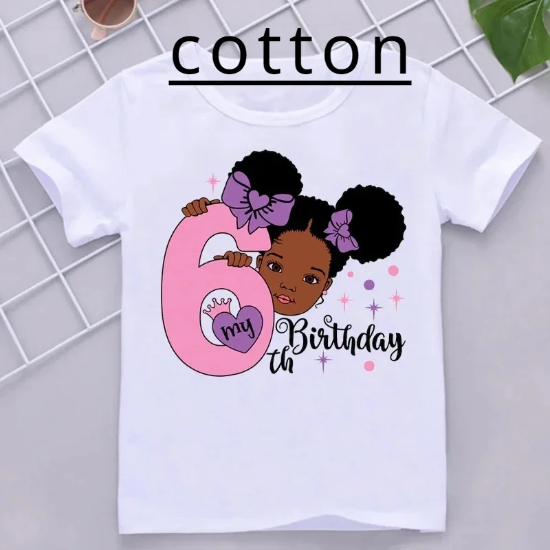 New Kawaii Girls Numbers My 2 3 4 5 6 7th Birthday Gift Children Cotton T Shirt Kids Tee Baby Clothes Short Sleeve T-Shirts Top