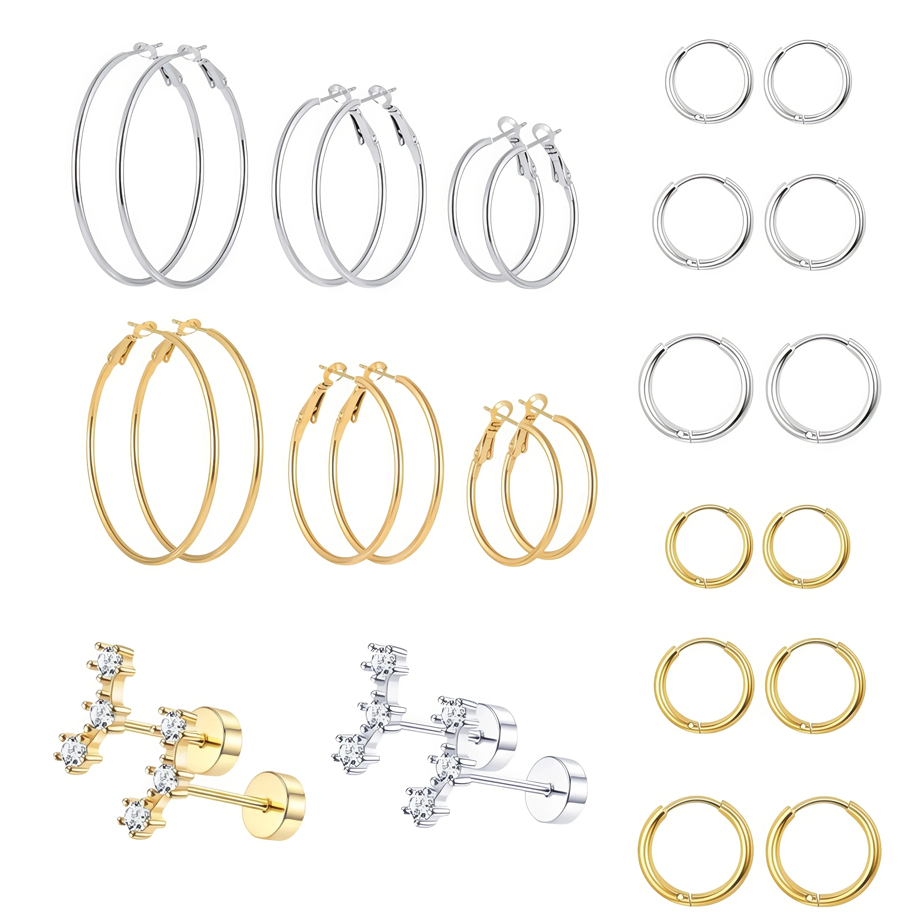2/14 Stück 20G kleine Edelstahl-Ohrstecker mit Schraubverschluss für Damen, einfache Scharnier-Nasenringe, Huggie-Creolen-Ohrringe, Schmuck