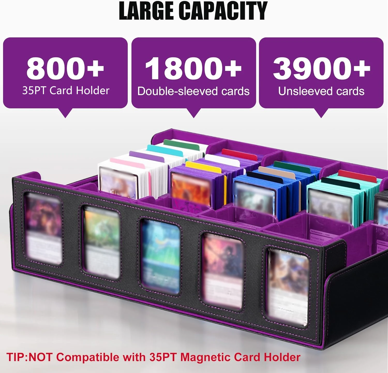 Sammelkarten-Aufbewahrungsbox mit Sichtfenster und Würfeltablett, Deckbox mit abnehmbarem Deckel; 3900+ Kartendeckbox für CCG TCG – Detail 3