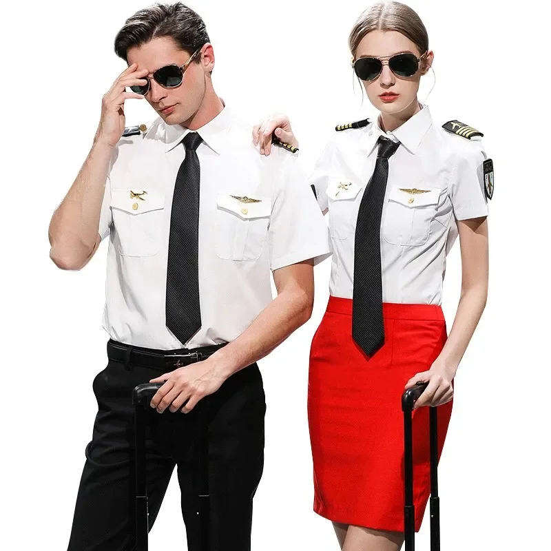Custom Fashion Design Air Pilot Stewardess Hostess Cabin Crew Stewardess Luchtvaartmaatschappij Uniformen Vest + Shirt + Broekpak