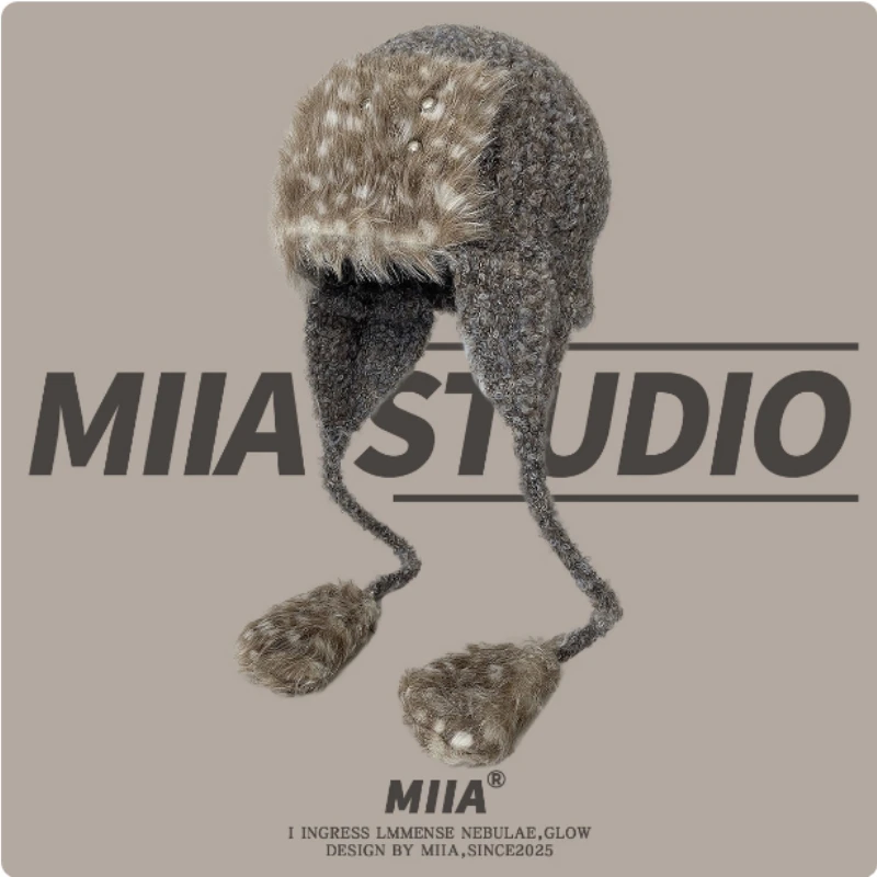 

Нишевые Y2k заклепки с леопардовым принтом, плюшевые теплые шапки пилота, женские зимние уличные защитные шапки для ушей, вязаные шапки для женщин