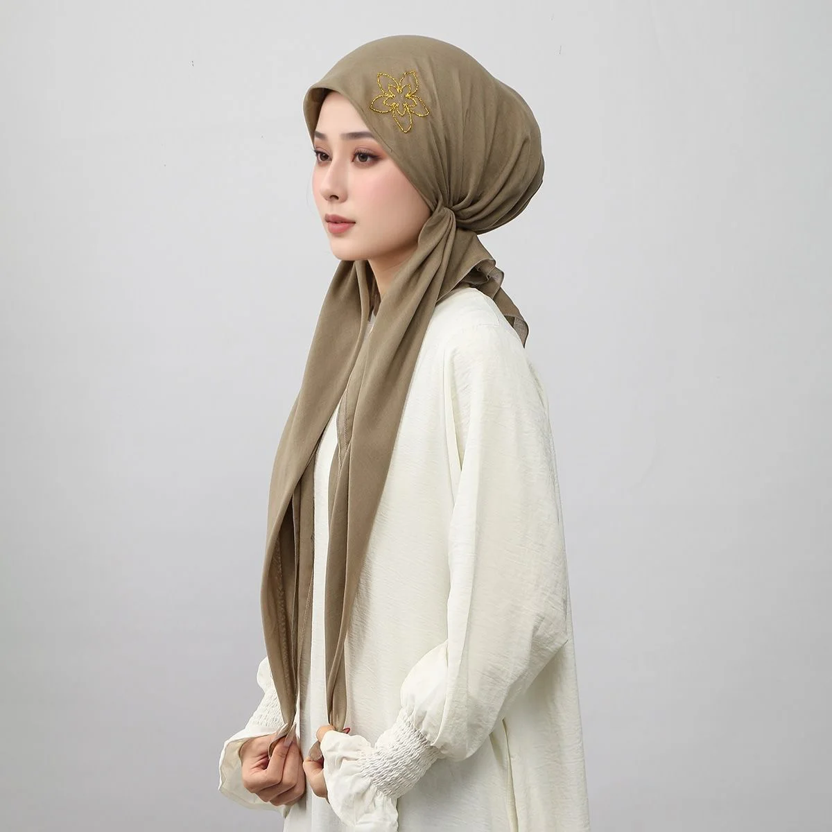 

Women Voile Cotton Inner Instant Hijab Headscarf Ramadan Two Tails Hat Rose Soft Cotton Solid Color Turban Elastic Hair Bonnet