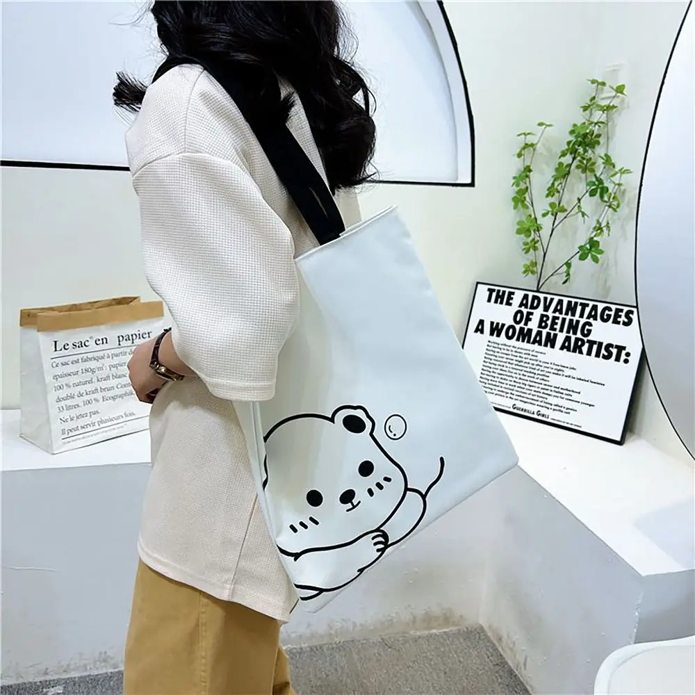 Canvas Bucket Handbags 2024 Korean Style Large Capacity Shopping Bag Bear Printed Tote Bag Commuting