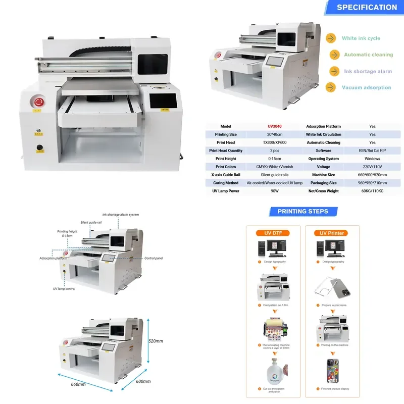 High Resolution Mini Digital UV Printer A3 Flatbed Desktop Inkjet for Label Sticker Mobile Phone Case Printing
