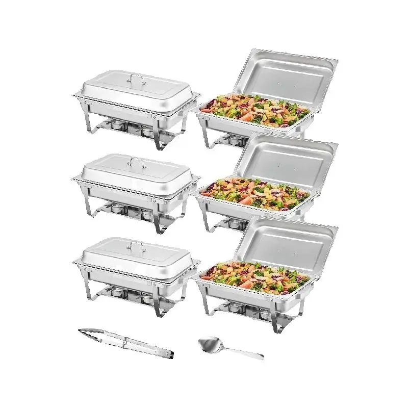8QT Rectangle Full Size Chafing Dish Buffet Catering Food Warmer Server with Folding Stand Fuel Holder for Event Party