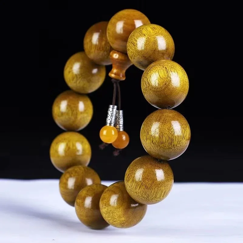 20mm Natural Skinny Nanmu Buddha Beads Bracelet Shady Wood Water Ripple Rosary Beads Leaflet Rosewood Meditation Beads Bracelet