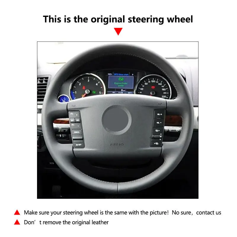 Hand Sewing Car Steering Wheel Cover Perforated Leather Protective Trim For VW Touareg Phaeton 2002 2003 2004 2005 -2010