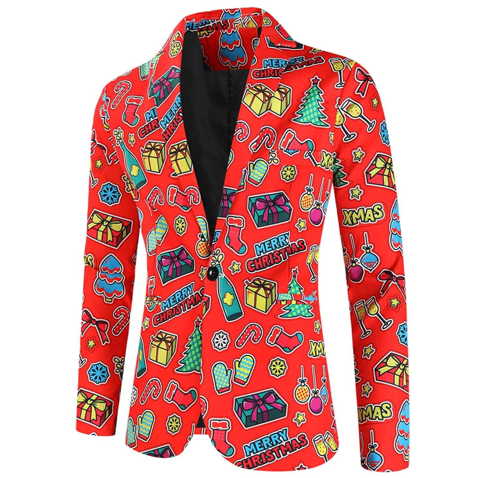 2024 Mens Fashion Leisure Christmas Printed Pocket Buttons long Sleeve V Neck Suit Big Male Suits idle leisure Suit Coat