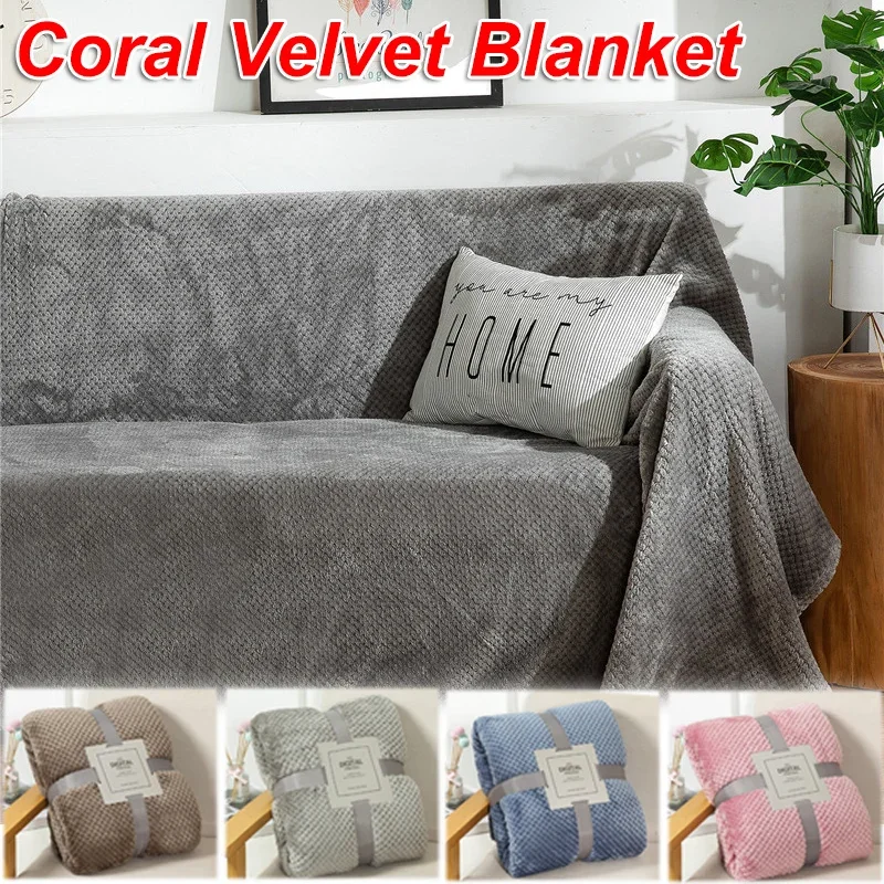 Solid Pineapple Plaid Throw Blanket Coral Flannel Fleece Soft Adult Plush Blankets Winter Warm Bed Linen Mesh Bedspread For Sofa