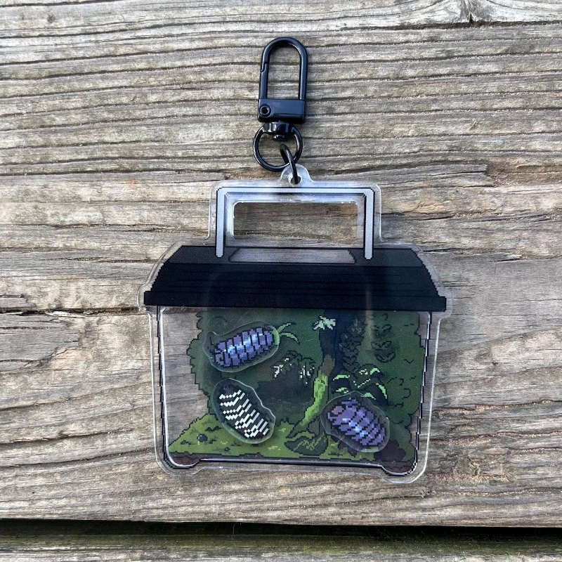 Isopod Terrarium Shaker Acrylic Original Keychain Bag Pendant Pixel Art Weight Loss Meme Charm DIY Fidget Toy Gift Birthday