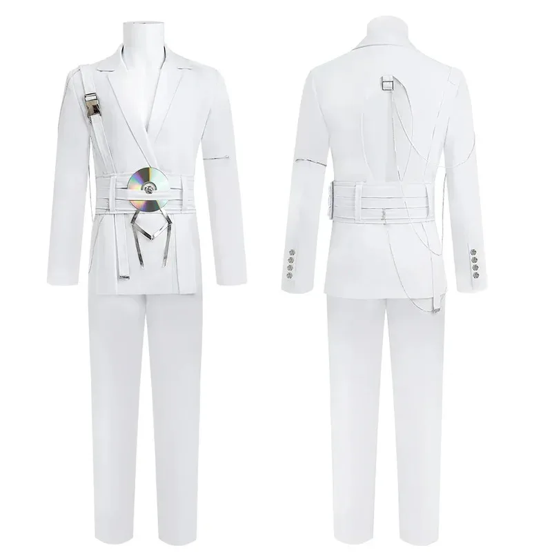 2 ألوان الغريبة المرحلة لوكا تأثيري R7 وميض ذهب الدعاوى زي شعر مستعار ديكور ملابس الحفلات أداء موحد بدلة بيضاء هالوين