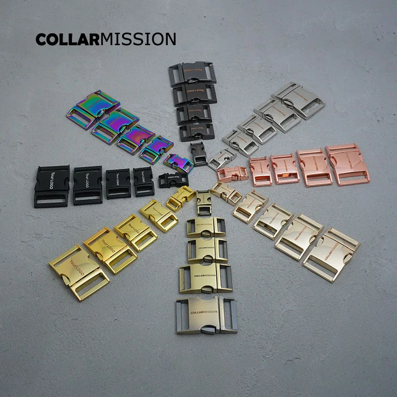 100pcs/lot High quality engraved side release metal buckle for DIY dog collars accessories 20mm webbing 8 colors