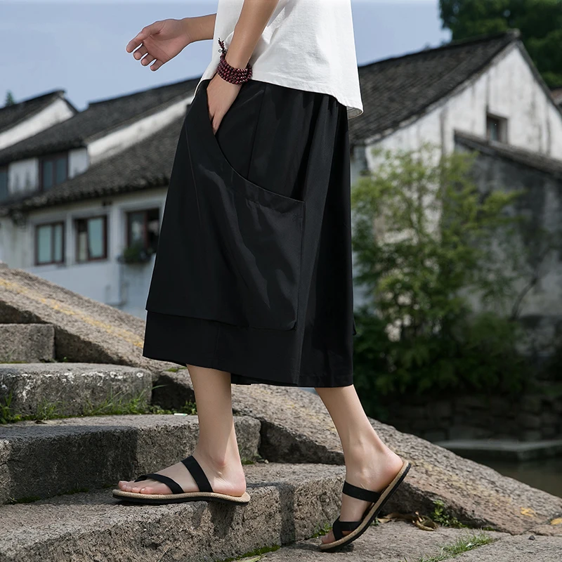 

Summer Ice Silk Wide Leg Pants Men's Special Wide Skirt Workwear Thin Thi Thighs Large Size Beach orts Seven Parts