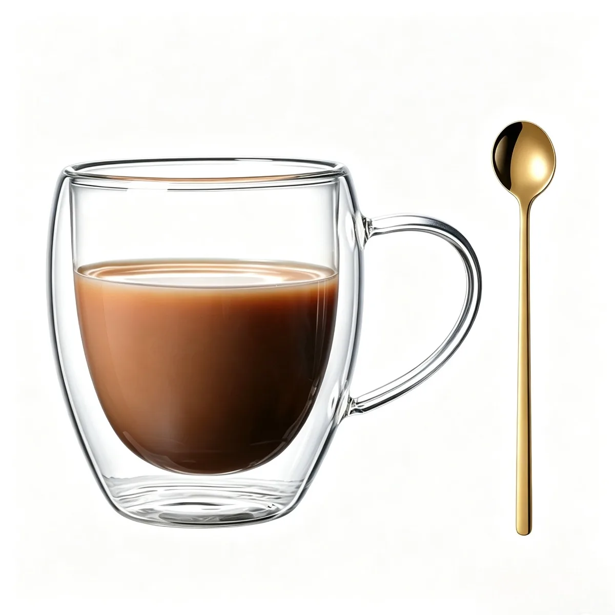 1/4Pcs Double Wall Glass Cup 250ml with Handle High Temp Resistant Transparent Cup with Spoon Suitable for Coffee Tea Juice Milk