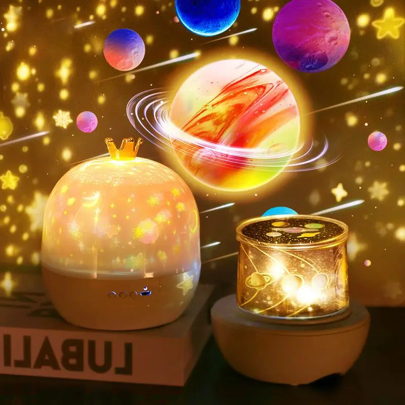Proyección de luz de estrella de corona, luz nocturna de estrella giratoria, atmósfera de techo para dormitorio, lámpara de noche, proyector, regalo de cumpleaños para niños