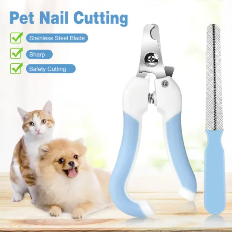 Professional Pet Nail Trimmer Clippers for Cats & Dogs - Sharp Blade Anti-slip Handle Built-in Nail File Safe Paw Cutter