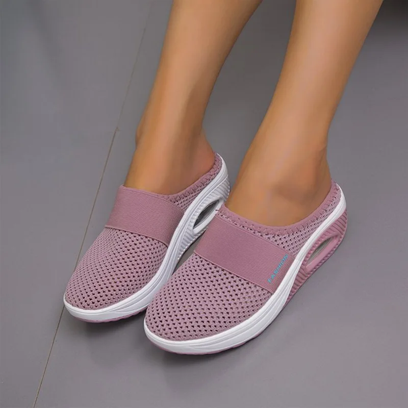 Women Wedge Slippers Mesh Lightweight Footwear Anti-slip Casual Female Slides Platform Retro Shoes Orthopedic Women's Slippers image 4