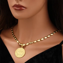 Una splendida collana A forma di chicco di caffè Totem ottomano turco ciondolo A forma di moneta d'oro catena da collo da donna retrò francese