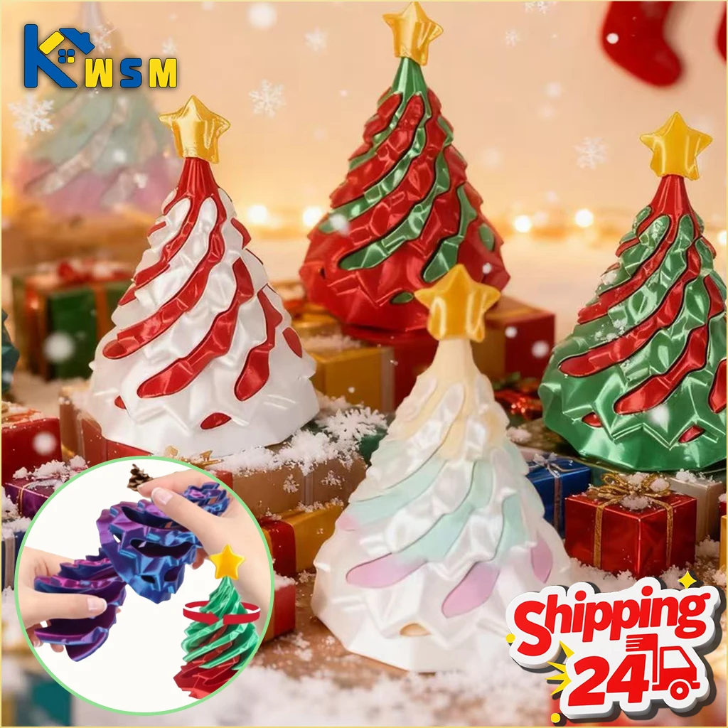 1-10PCS 3D Printed Christmas Tree Spiral Cone Fidget Stress Relief Creative Educational Gift for Home Party Stocking Stuffer