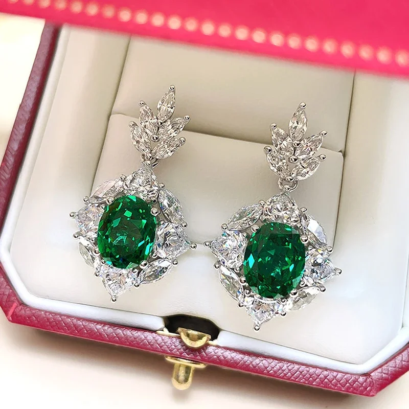 2024 Gorgeous Women\'s Green Cubic Zirconia Earrings for Engagement Wedding Sparkling Dangle  Elegant Lady Jewelry Gift