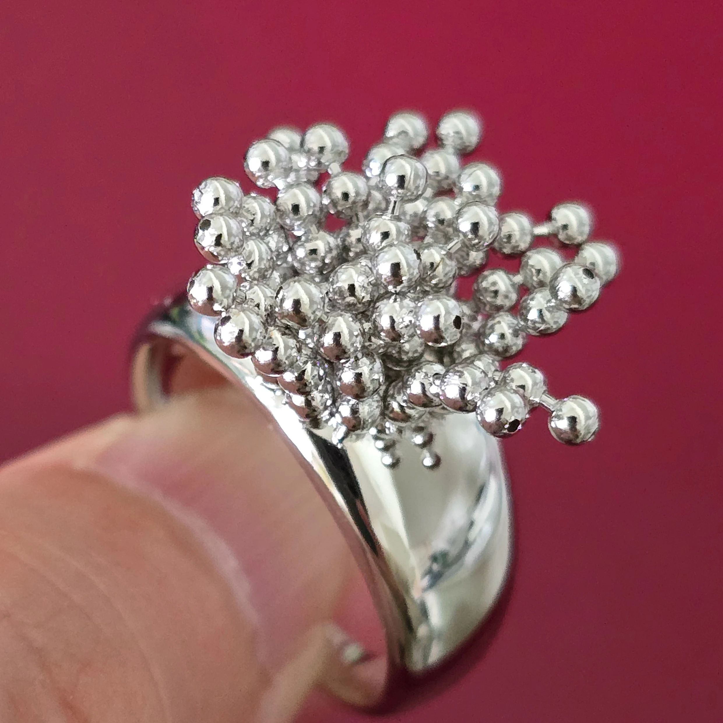 

New Trendy Real 925 Silver Bead Tassel Flower Rings Platinum Plated Luxury Designer Jewelry for Women Party Gift