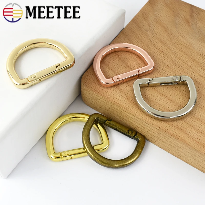 5Pcs Meetee 16/19/25mm Metal Spring D Ring Buckles Bag Strap Webbing Openable Connect Rings Clasp Keyring DIY Hardware Accessory