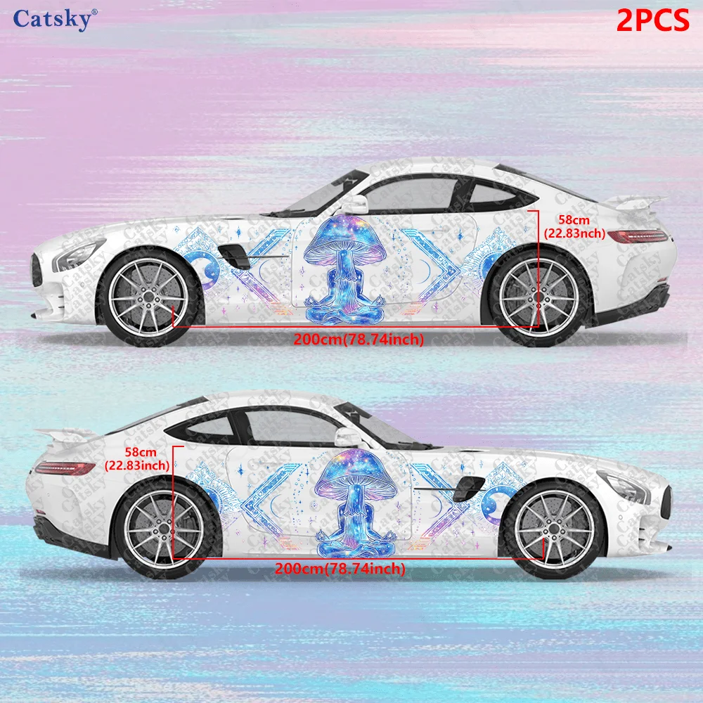 2pcs Fantasy mushroom people sticker for car and truck, durable, fade-proof, easy to install and remove - enhance your vehicle's