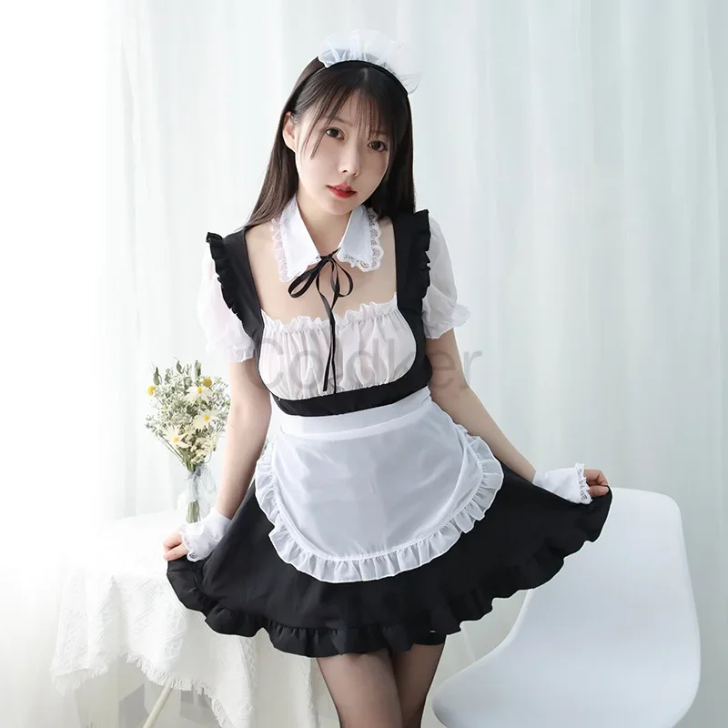 Japanese series lolita dress sexy cosplay maid costume boudoir women student slight perspective chiffon kawaii nightdress