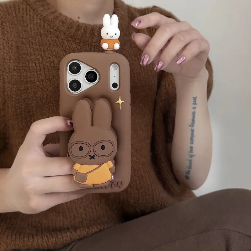 Kawaii Miffy Rabbit Rotating Stand Phone Case Cartoon Phone Protective Cover Suitable for 17promax/17pro/16promax/15pro