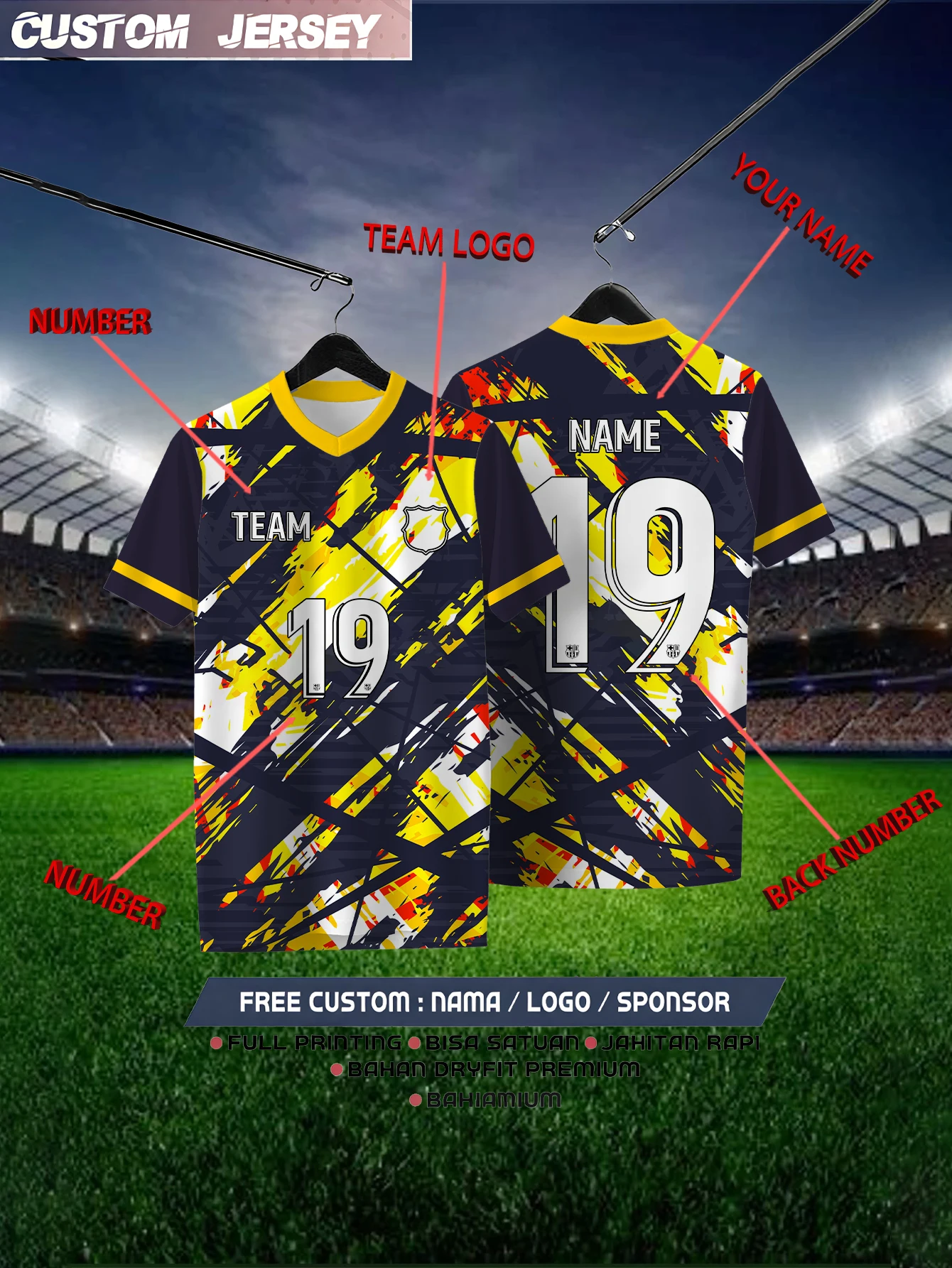 

Customized Geometric Black Short Sleeved Shirt with Team Name, Emblem, Name and Number, Outdoor Sports Short Sleeved T-shirt