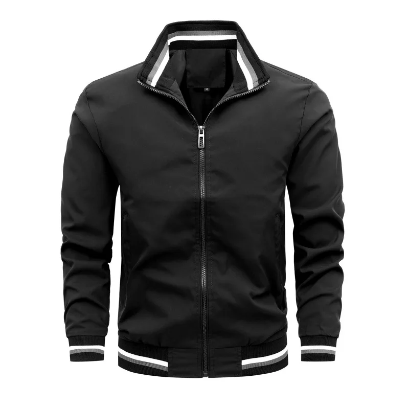 2025 Man Autumn Jacket Striped Stand Collar Business Casual Men Outerwear Fashion Long Sleeve Zipper Loose Young Male Coat