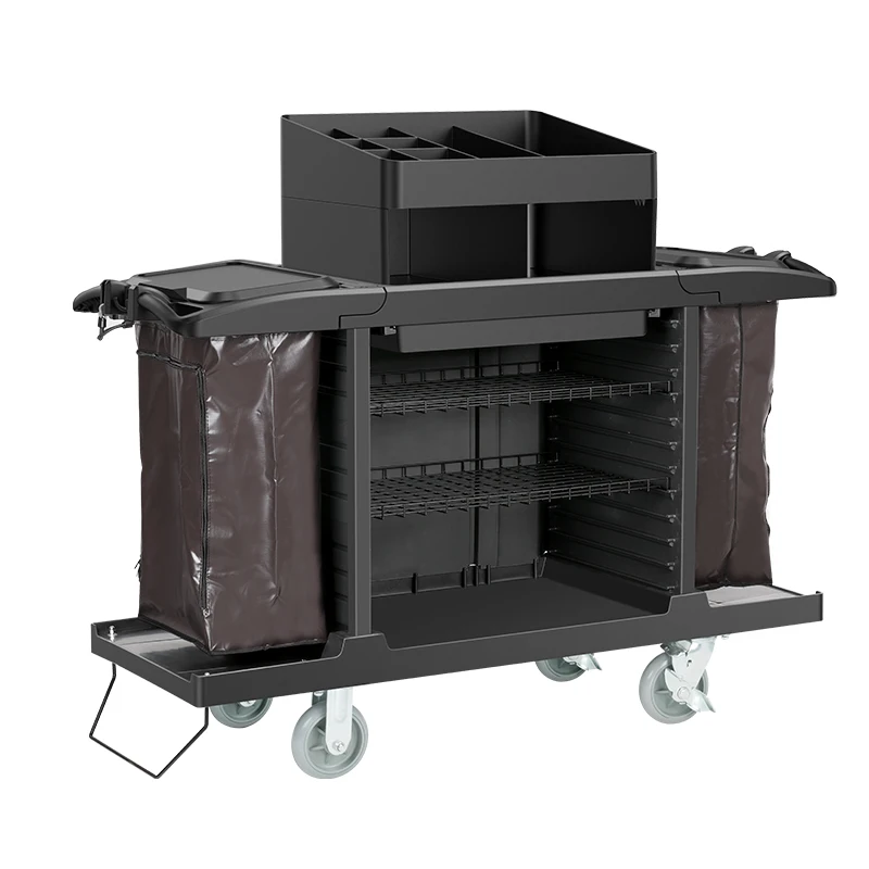 

Heavy-Duty Luxury Hotel Commercial Janitor Cart Plastic Cleaning Trolley For Housekeeping Service