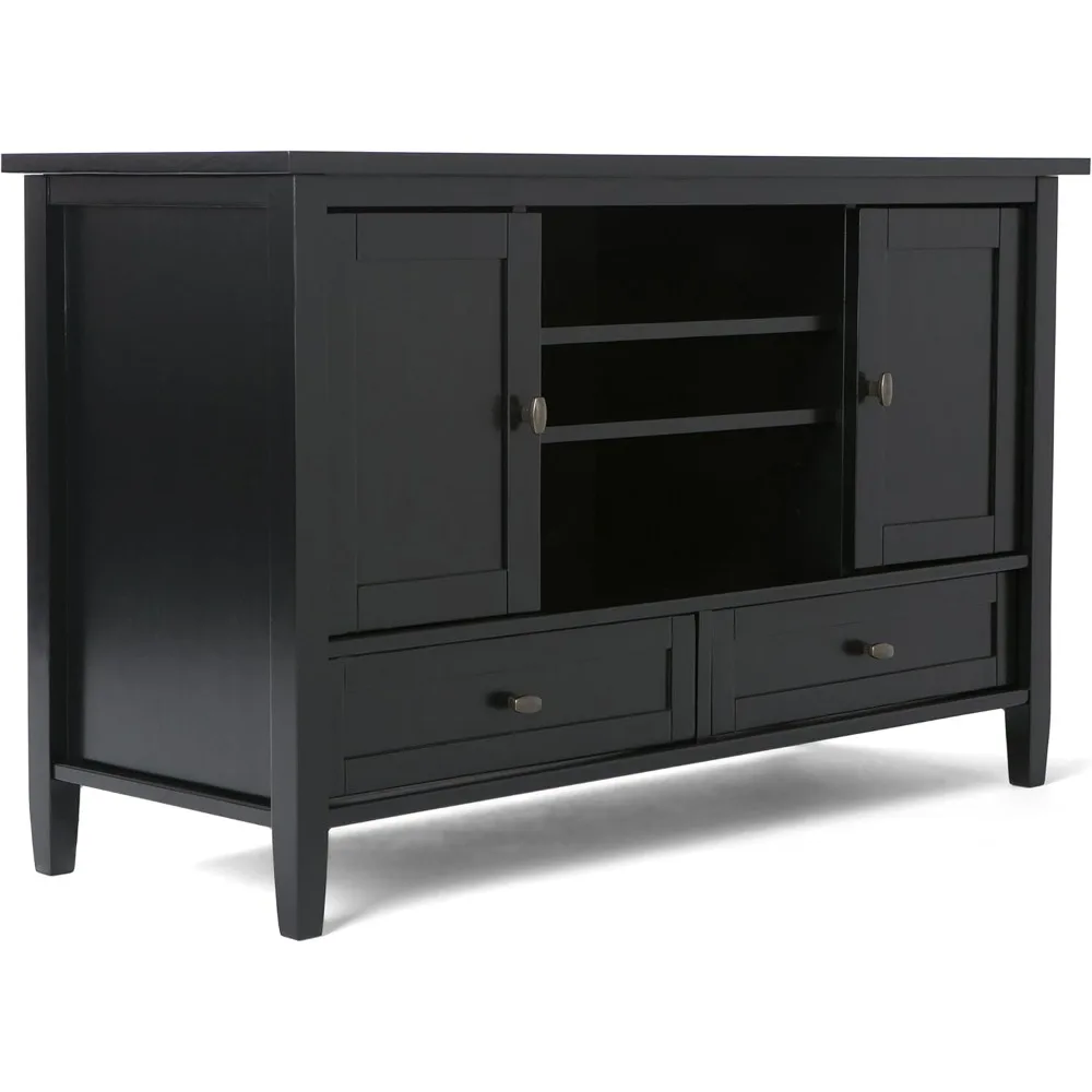 Warm Shaker SOLID WOOD 47 Inch Wide Transitional TV Media Stand in Black For TVs up to 52 Inches, For The Living Room