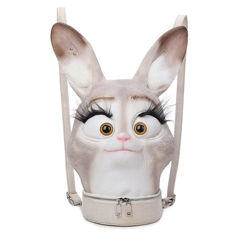 3D Harajuku Cartoon Rabbit/Dogs/fish Head Bunny Animal Embossed Women Backpack Halloween Cool Soft Schoolbook Girl Bags Mochila