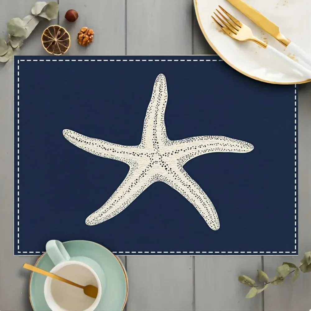 Starfish Print Placemat, Fresh Coastal Style, Perfect for Summer Home & Beach‑Themed Table Settings, Washable Fabric