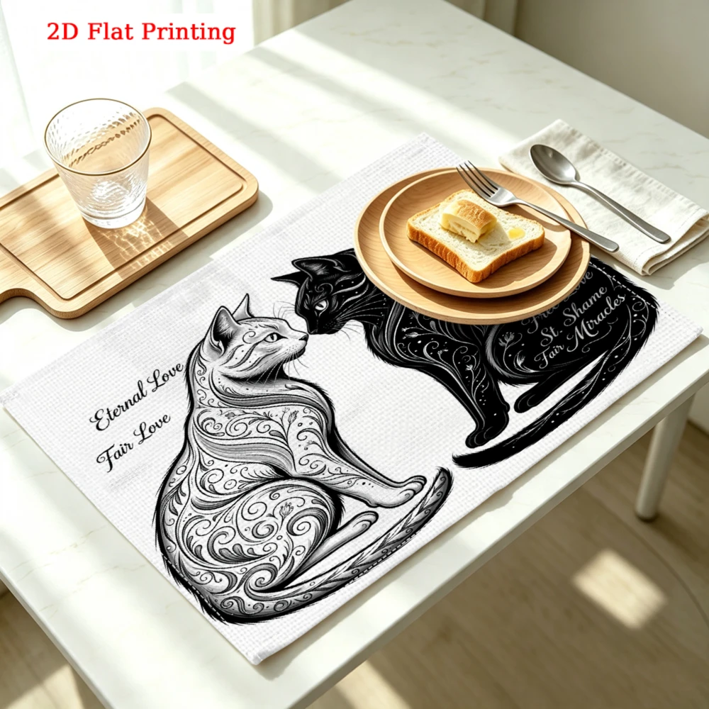 Two Cats Touching Noses Art Kitchen Placemat Coaster Linen Pad Dish Coffee Cup Table Mat 30x40cm Home Decor