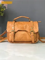 Vintage damskie tornistry ze skóry bydlęcej z prawdziwej skóry torba na ramię mała torebka biurowa damska w stylu Casual, z paskiem torba Crossbody kurierska