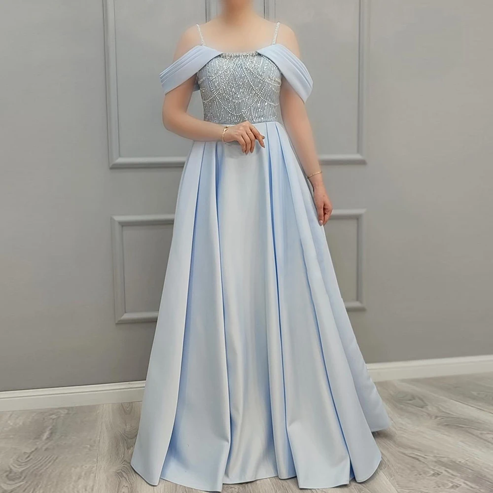 Vestido de noche elegante árabe con tirantes finos y perlas para mujer, vestidos largos formales de satén Aline para fiesta de graduación y boda, personalizados, 2024