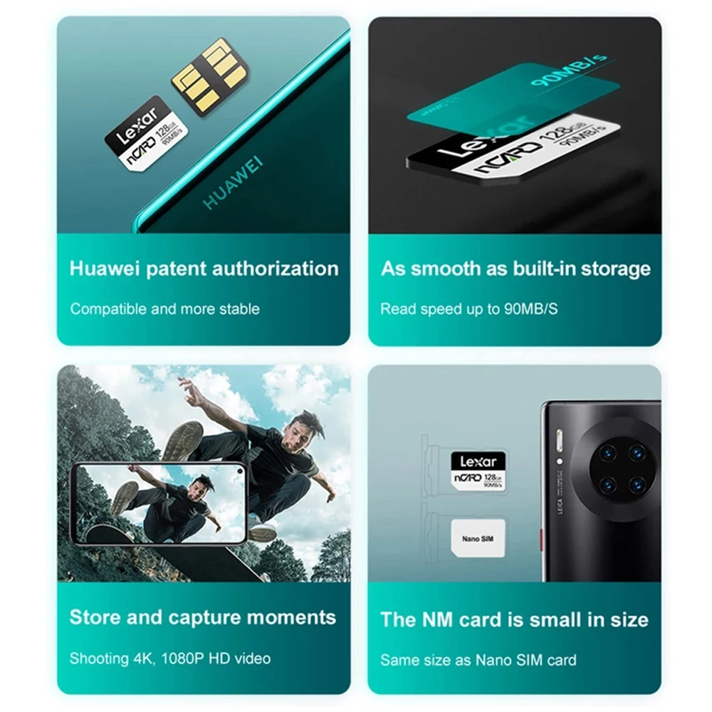 بطاقة ذاكرة Lexar NM nCARD 128G 256G 512G بطاقة ذاكرة لهاتف Huawei Mate 20 P30 PRO Nova5 P40 4G 5G هاتف Honor/MatePad Pro