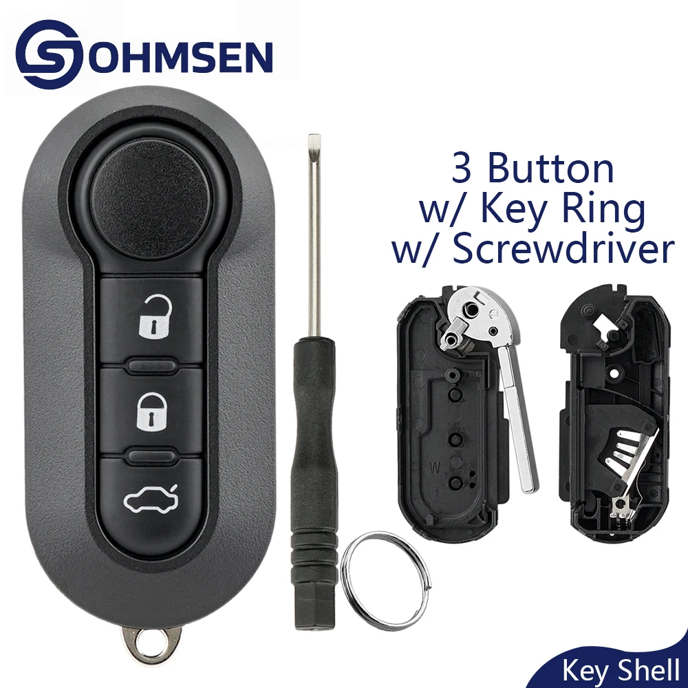 

OHMSEN Flip Remote Key Fob Case Shell 3Button for Fiat 500 L Ducato Doblo Punto Bravo Panda Iveco Daily Eurocargo Vauxhall Combo