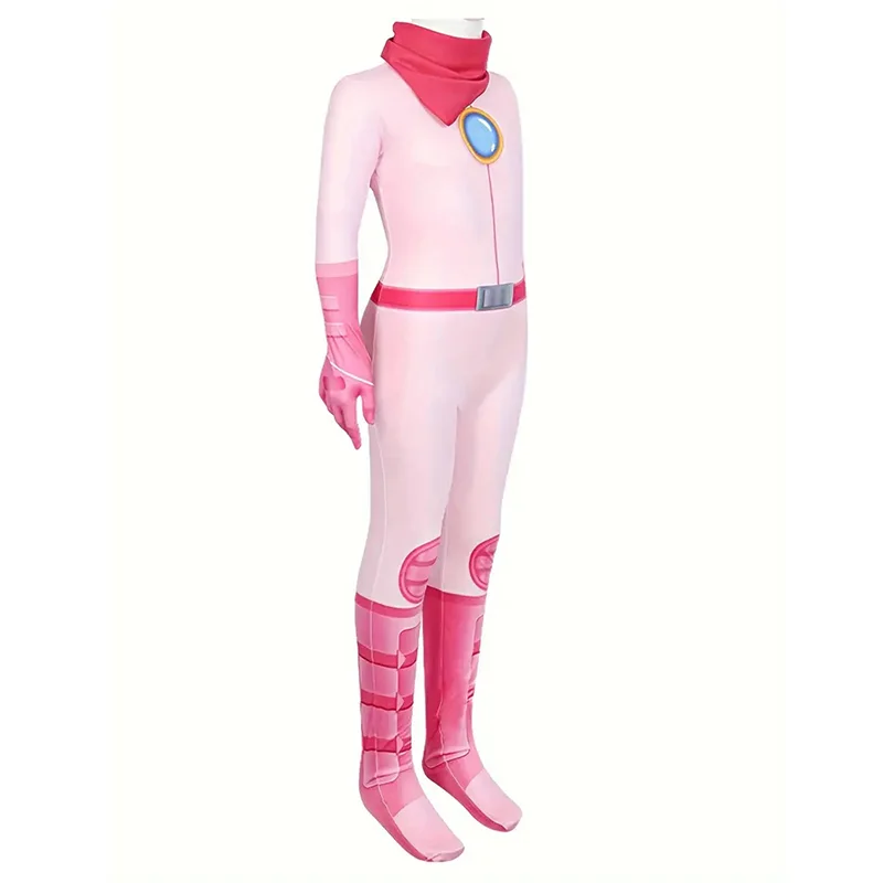 Girls Peach Princess Jumpsuit Costume Children Long Sleeve Bodysuit For Kids Halloween Cosplay Carnival Birthday Party Outfits