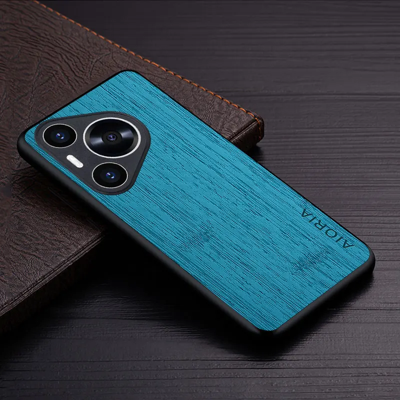 Funda de cuero con patrón de madera de bambú para Huawei, carcasa de lujo para huawei Pura 70 Pro Plus 70 Ultra