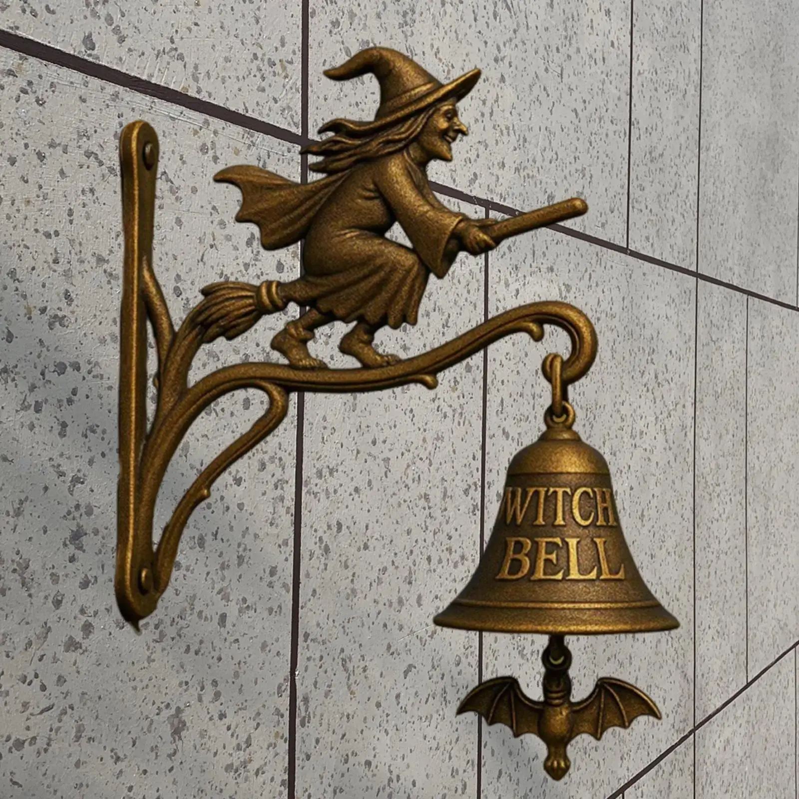 دخول جرس الباب ديكور خمر نمط هالوين الساحرة ركوب مكنسة ريفي عشاء جرس للمنزل داخلي في الهواء الطلق خارج جدار حديقة #4