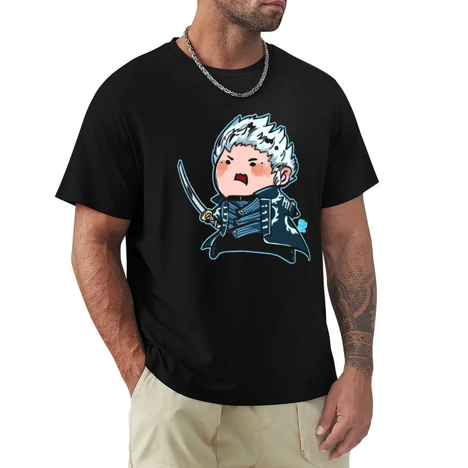 Devil may chibi vergil t-shirt kawaii clothes cute clothes top tees black t-shirts for men